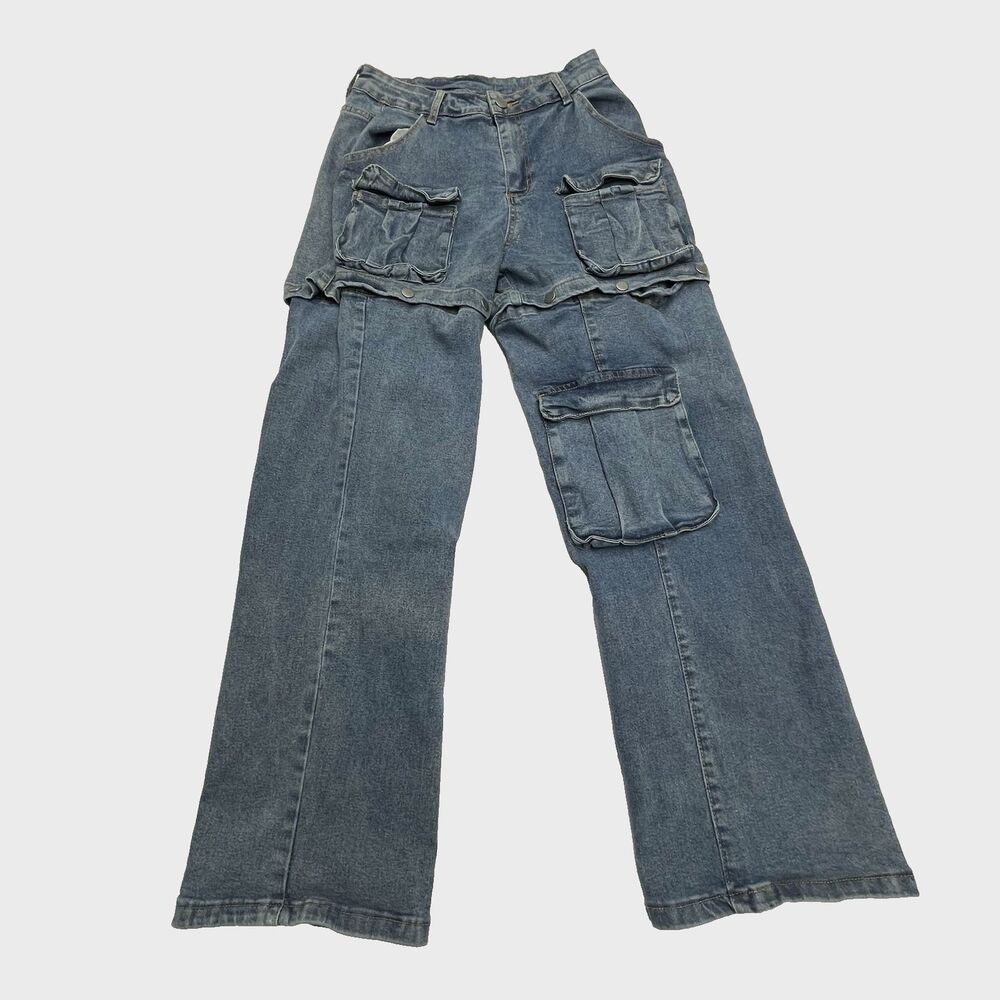 Cargo Denim Jeans Snap Convertible Legs Pockets Women's Size Medium